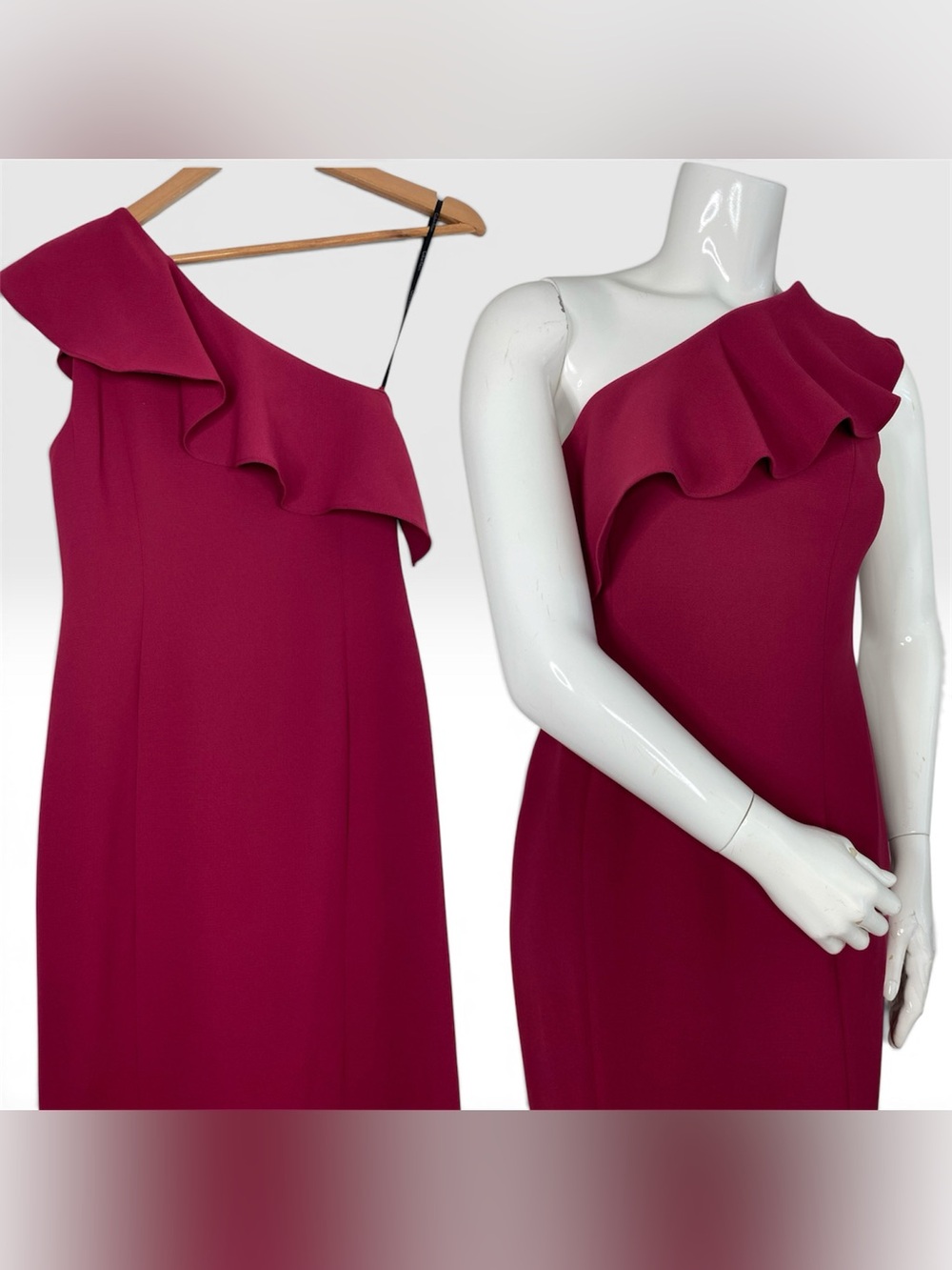 Calvin Klein One Shoulder Ruffle Gown Maxi Dress Red Mauve Event Wedding Guest 6 - Picture 6 of 7